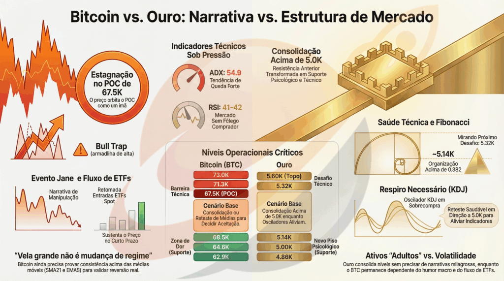 Bitcoin trava em 67.5K e ouro consolida acima de 5K Bitcoin trava em 67.5K e ouro consolida acima de 5K